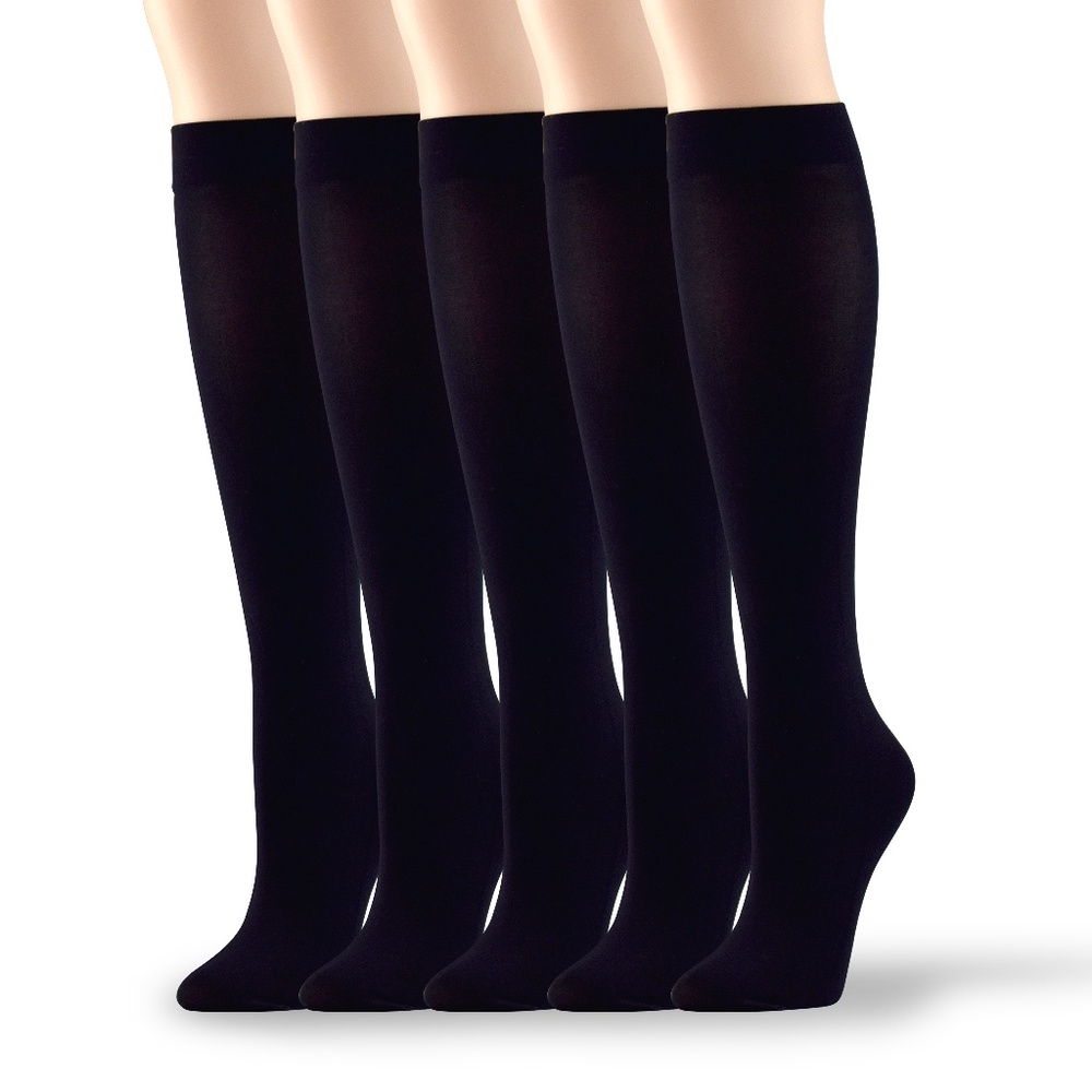NWT 5 Pairs Women's Nylon Knee High Socks Black